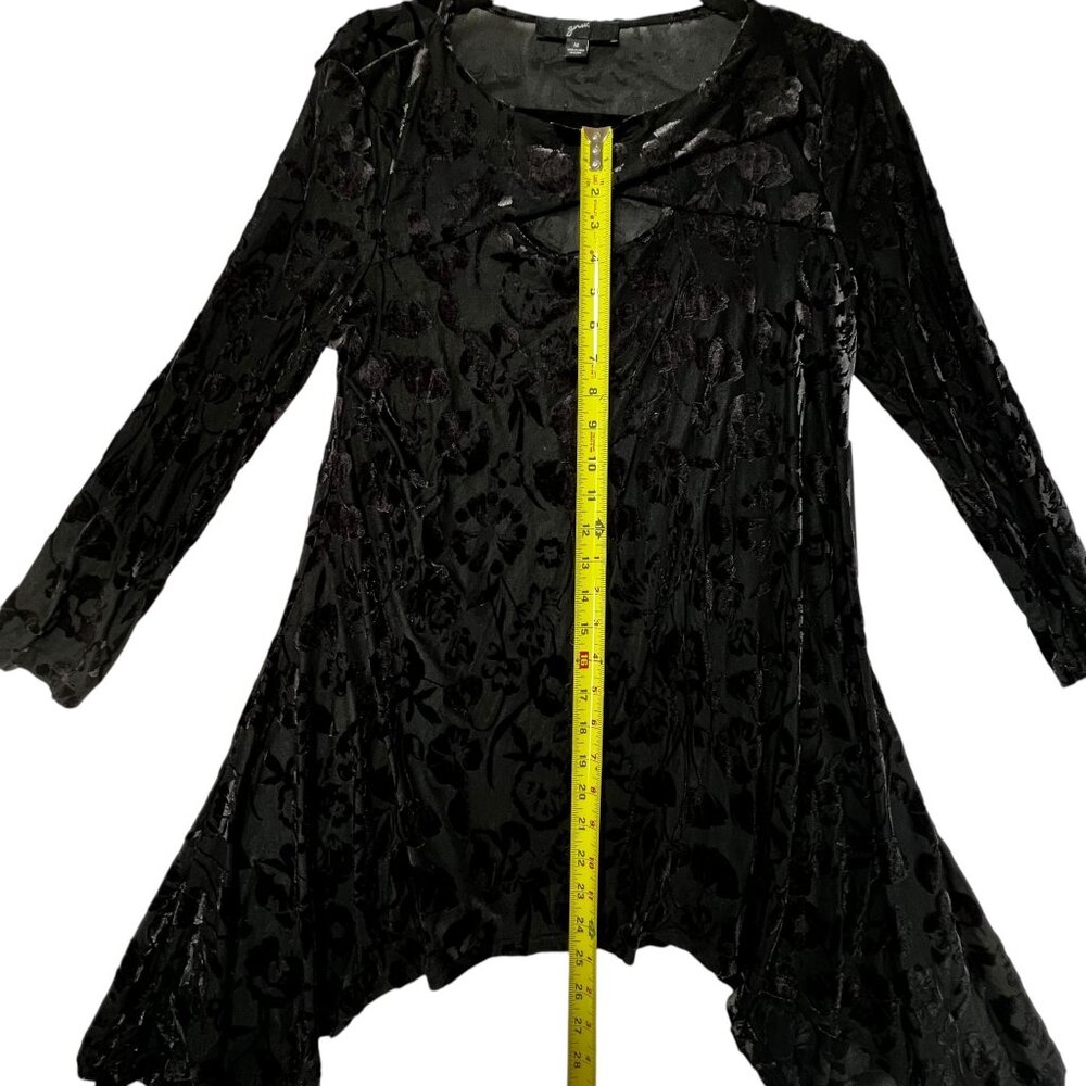 Velvet Floral Burnout Asymmetric Tunic NWT Cut Out Long Sleeve Black Sheer Med - Picture 9 of 10